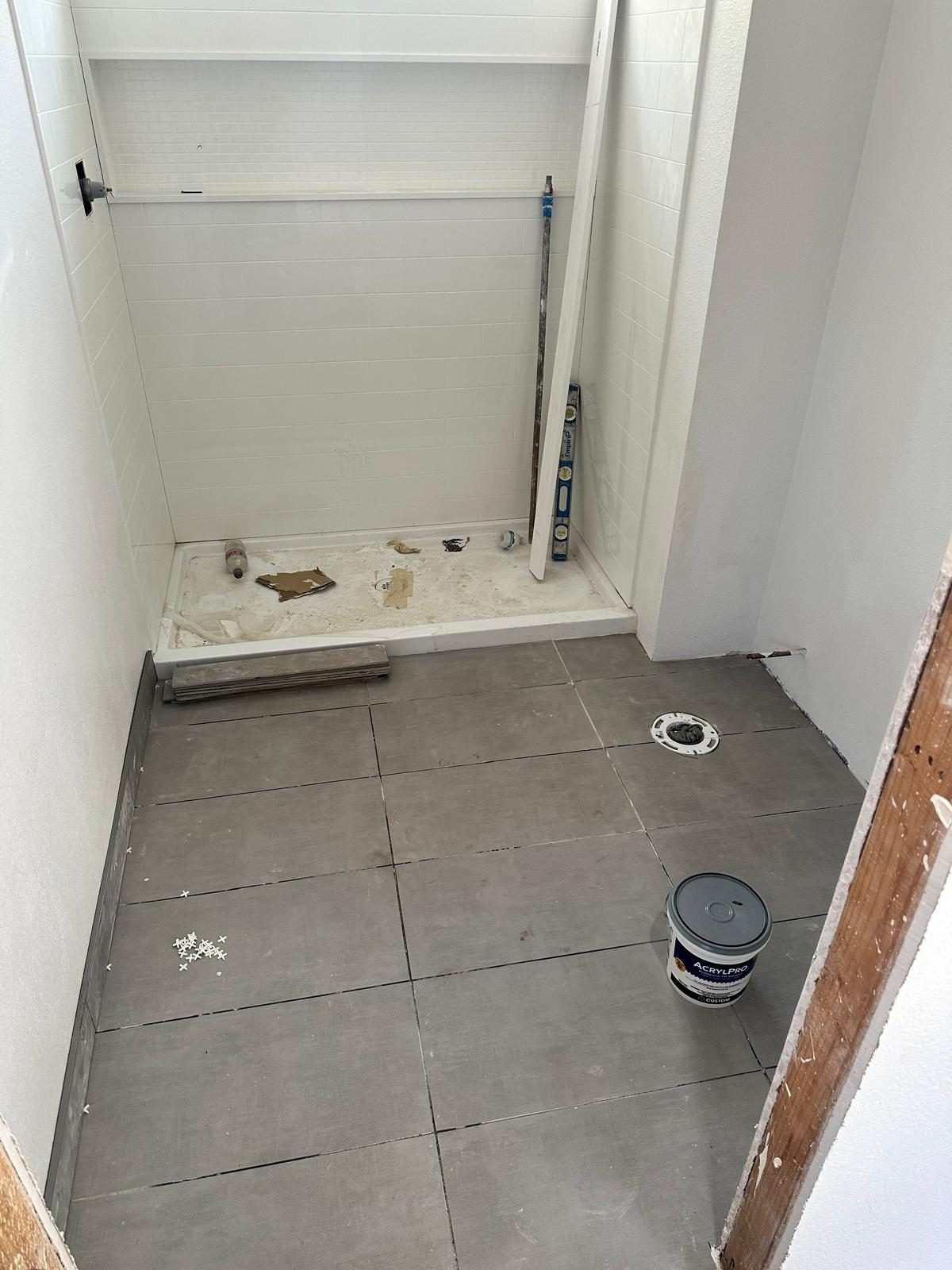 Tiled shower stall mid-installation